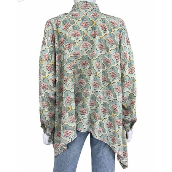 ESKANDAR 100% Silk Draping Tunic Blouse Shirt 0 Jaipur Tile Button Up Top $1200 - Picture 2 of 6